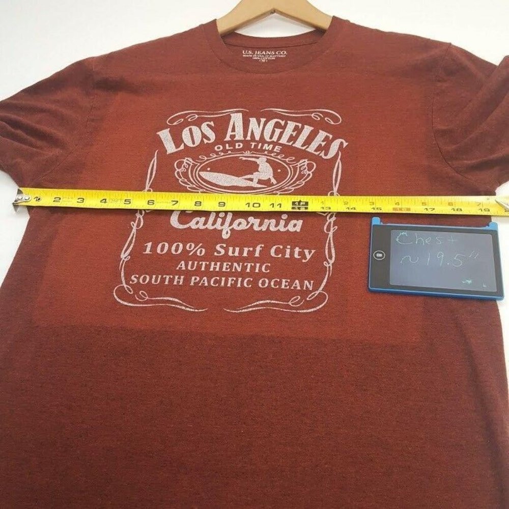 US Jeans Co Los Angeles Surf City Jack Daniels Label Parody Tee T-Shirt Red Size - Picture 4 of 8